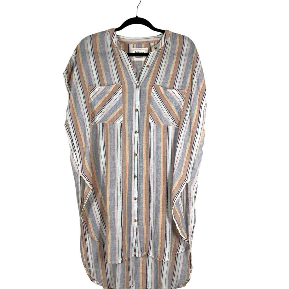 Anthropologie Holding Horses Tunic Shirt Rainbow Stripes Cotton Light Size Large